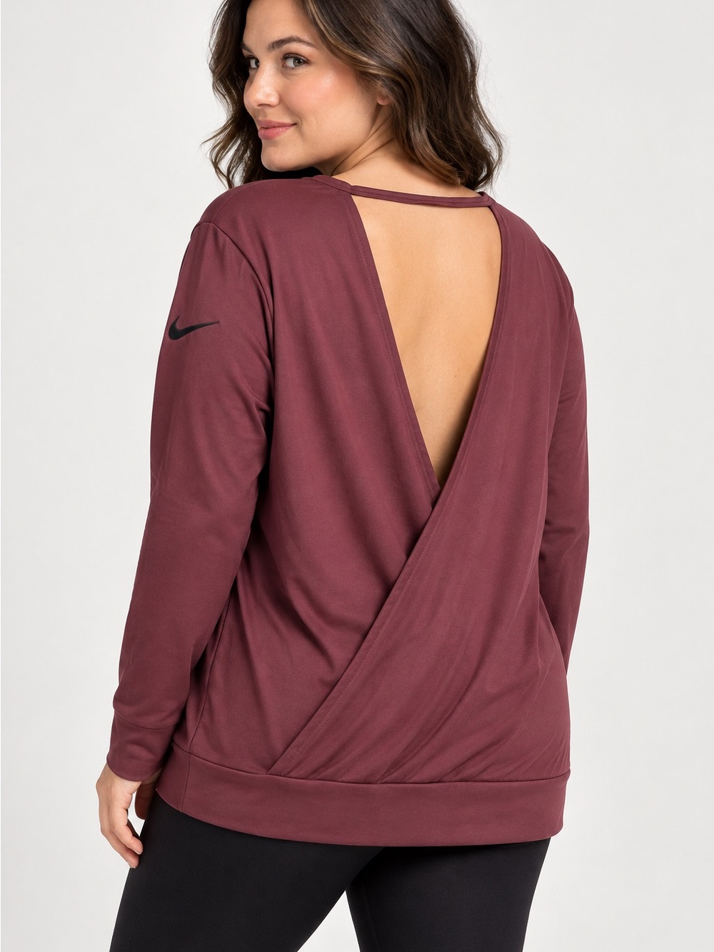 Nike Dri-FIT Burgundy Open Wrap-Back Long-Sleeve Top Size Large